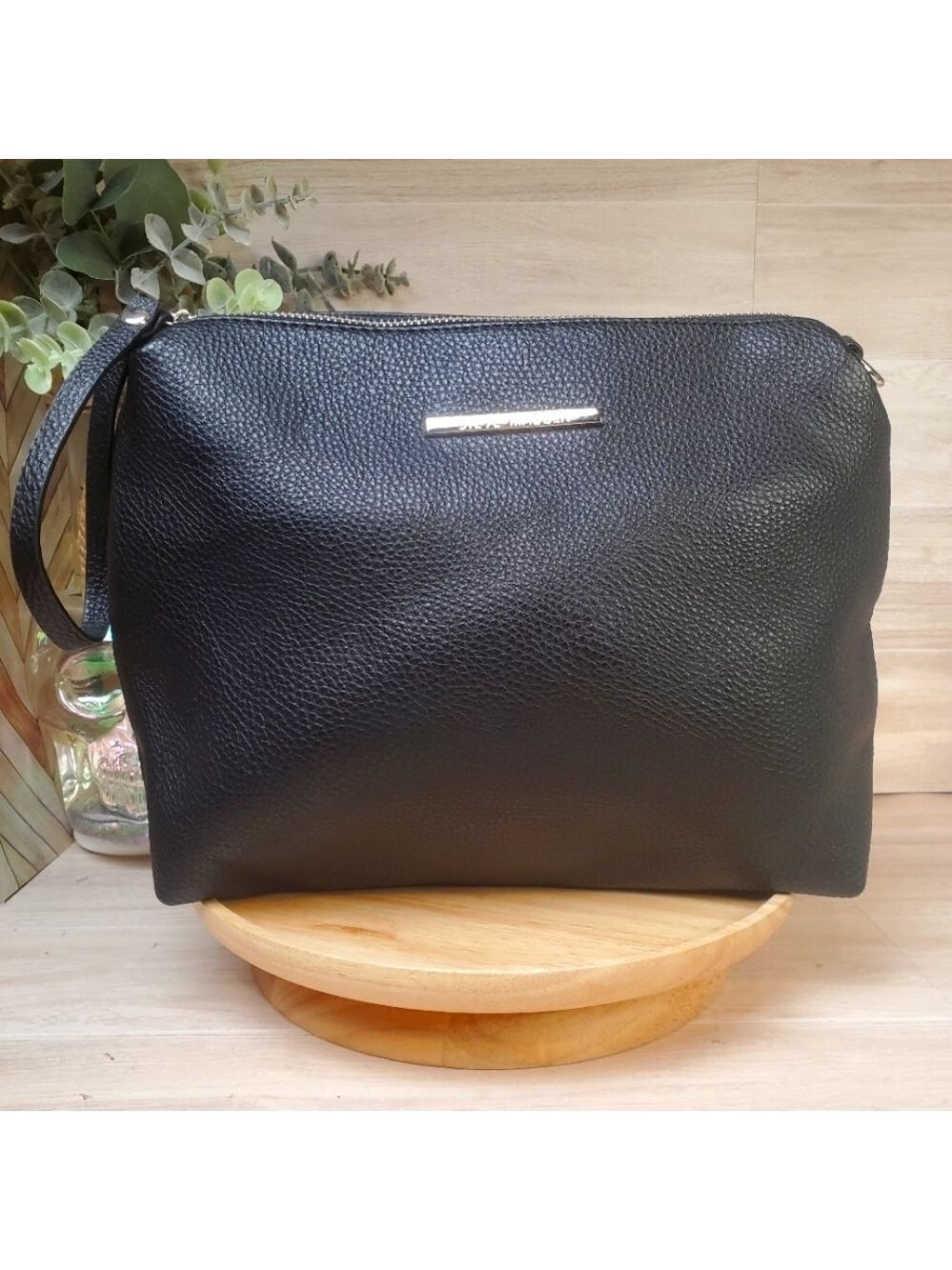 Steve Madden Black Pebble Leather Clutch Purse Medium Travel Bag